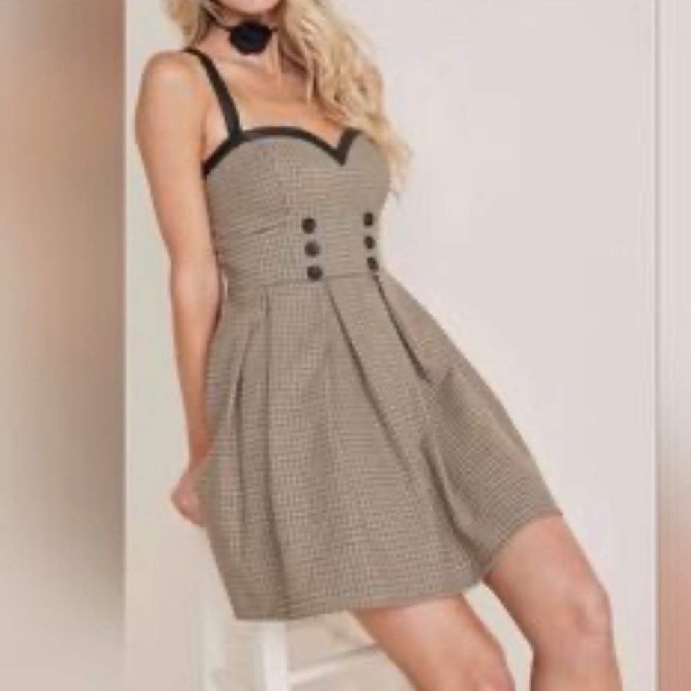 VENUS Black Faux Leather-Trim Dress with Cream Lining